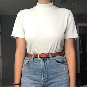 White short sleeve ribbed turtle neck